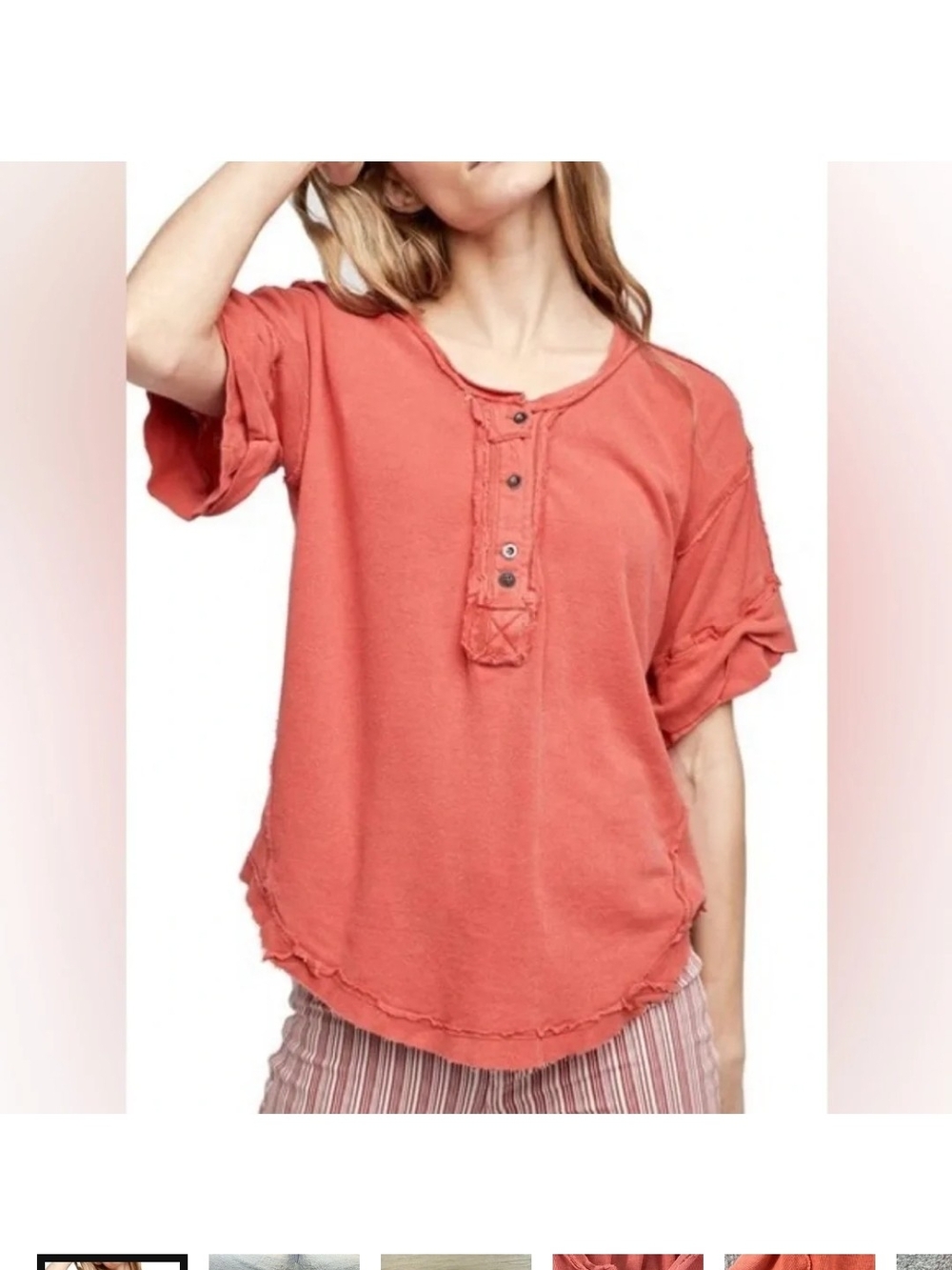 We The Free Coral heritage Henley TopSize Large